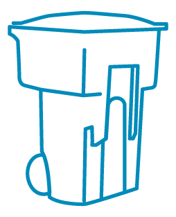 Blue outline simple illustration of a recycling cart