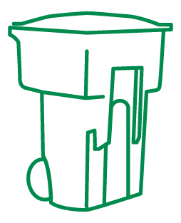 Green outline simple illustration of a green waste cart